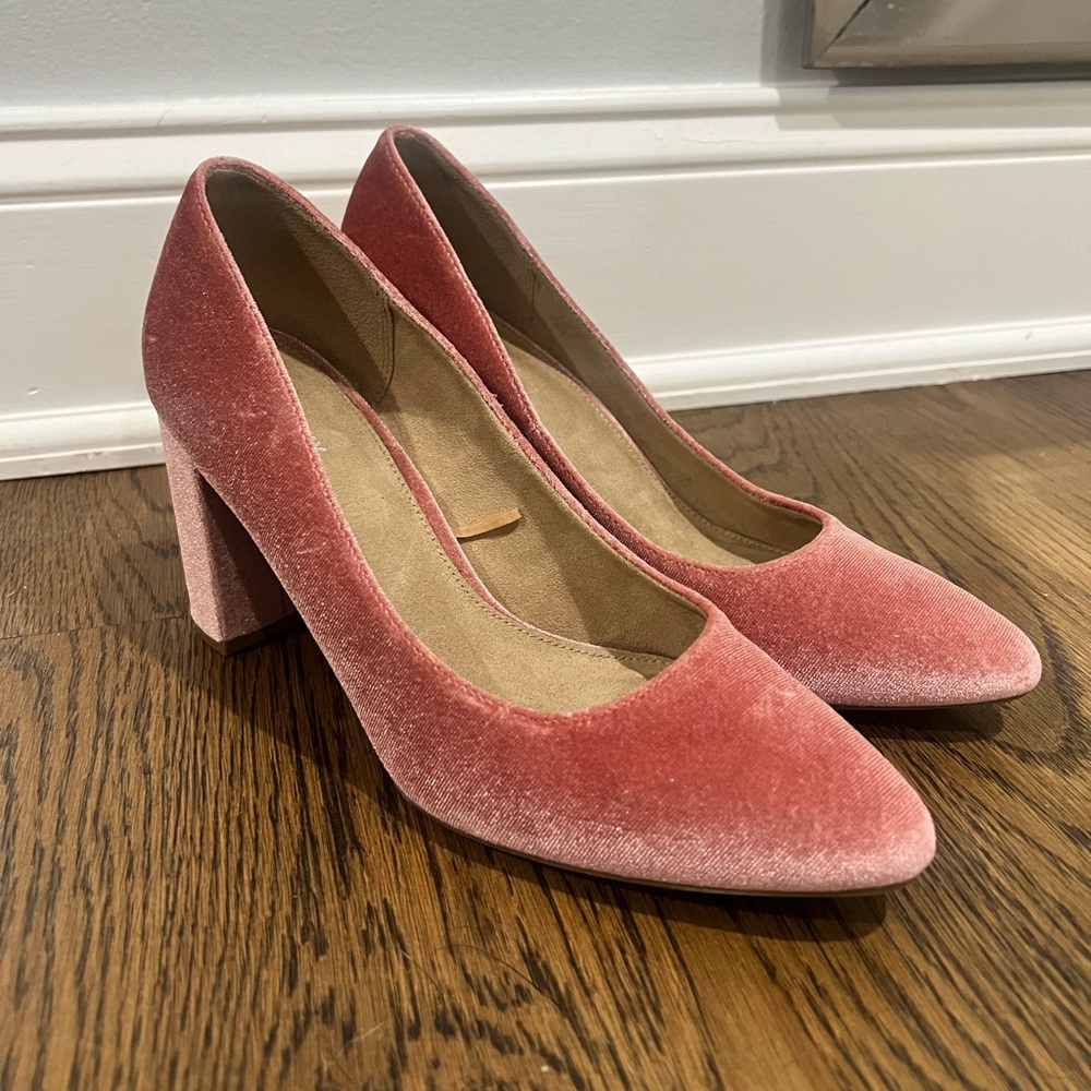 Pink velour heels